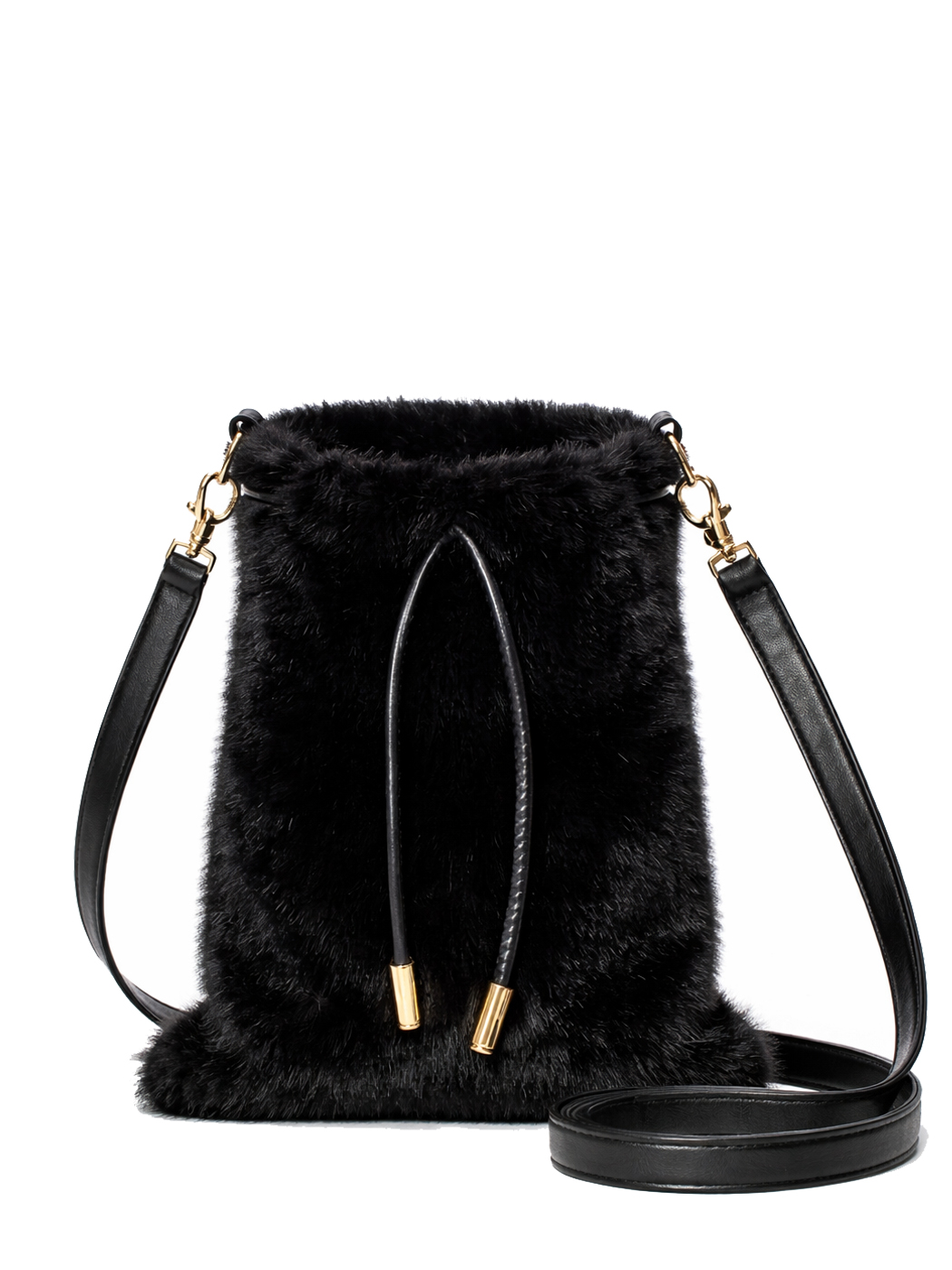 BORSA A SACCO FAUX FUR MINK EFFECT,100%PL,MADE IN PRC - BLACK